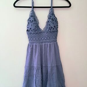 Windsor Slate Blue Elegant Lace Halter Dress